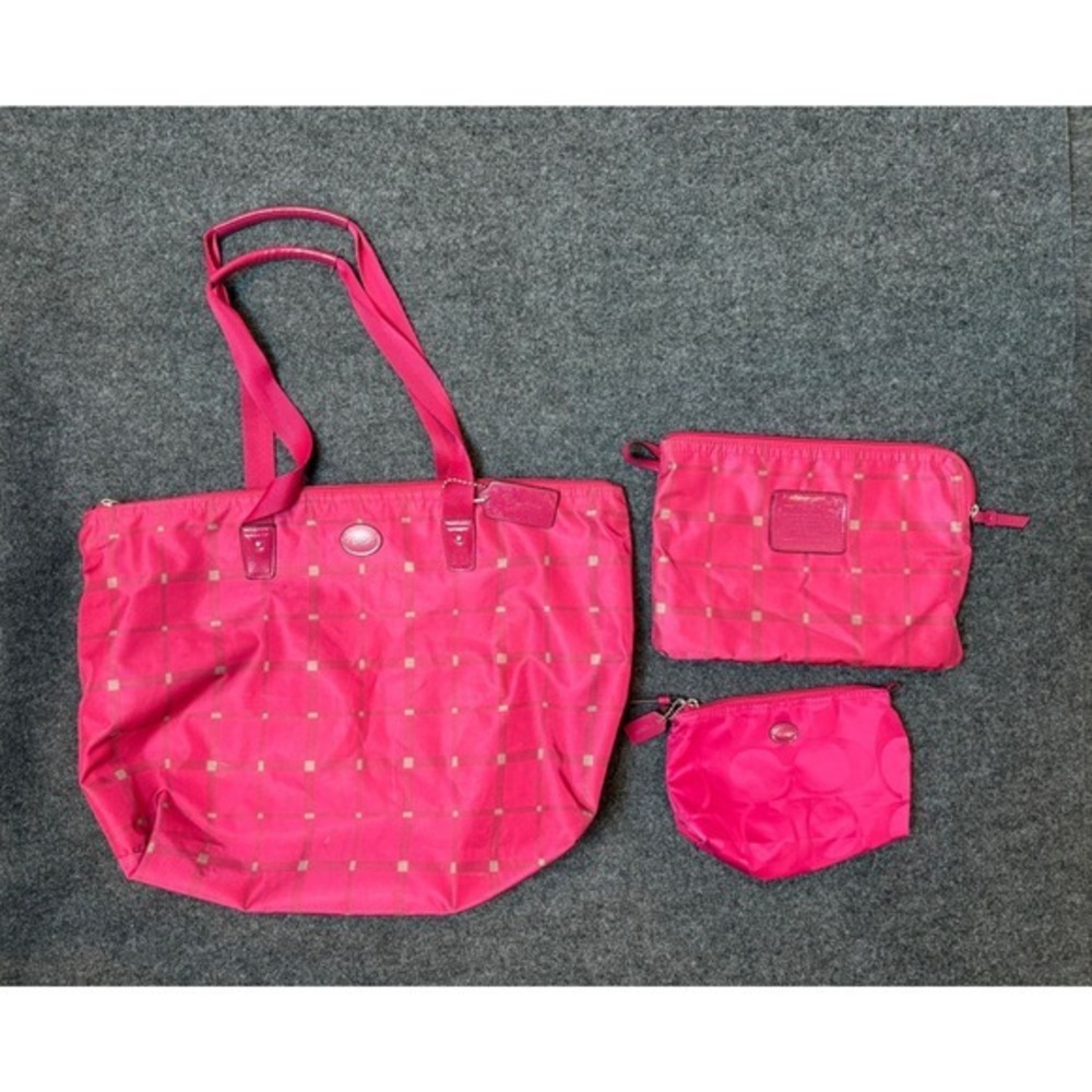 Coach Getaway Tote Bag Travel 3 Piece Set Packable Weekender Pink Nylon F33288